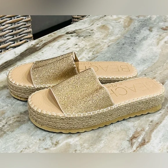 Women’s BEACH By Matisse Sunkissed gold shimmer espadrille platform sandal. Sz 9 - Picture 3 of 7